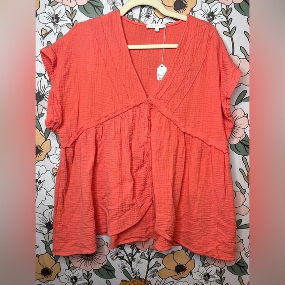 Ces Femme Vibrant Coral Blouse - Picture 1 of 8